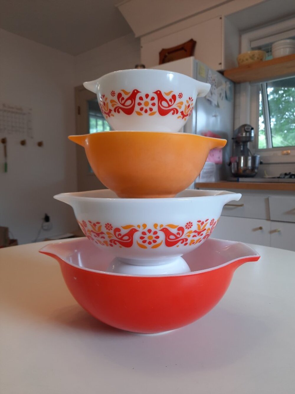 Pyrex Friendship Cinderella Mixing Bowls 441, 442, 443, 444 Vintage Birds Red